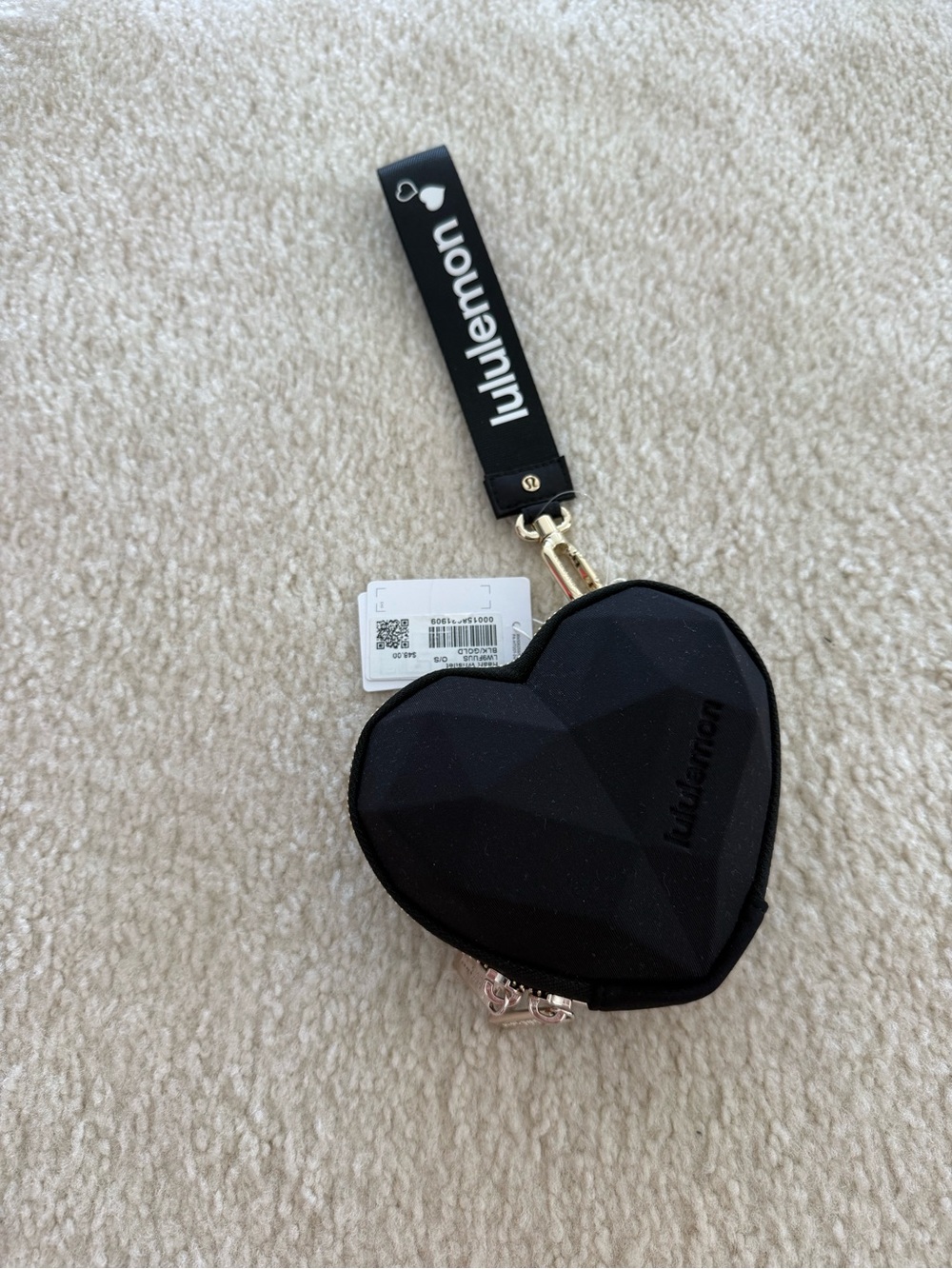 lululemon athletica Black Heart Wristlet Coin Pouch with Branded Strap